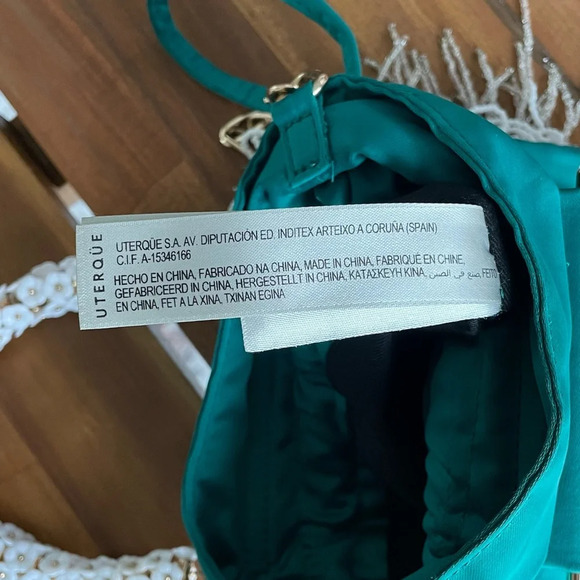 Uterque emerald satin bag with beads and plastic flower handles - Picture 9 of 11